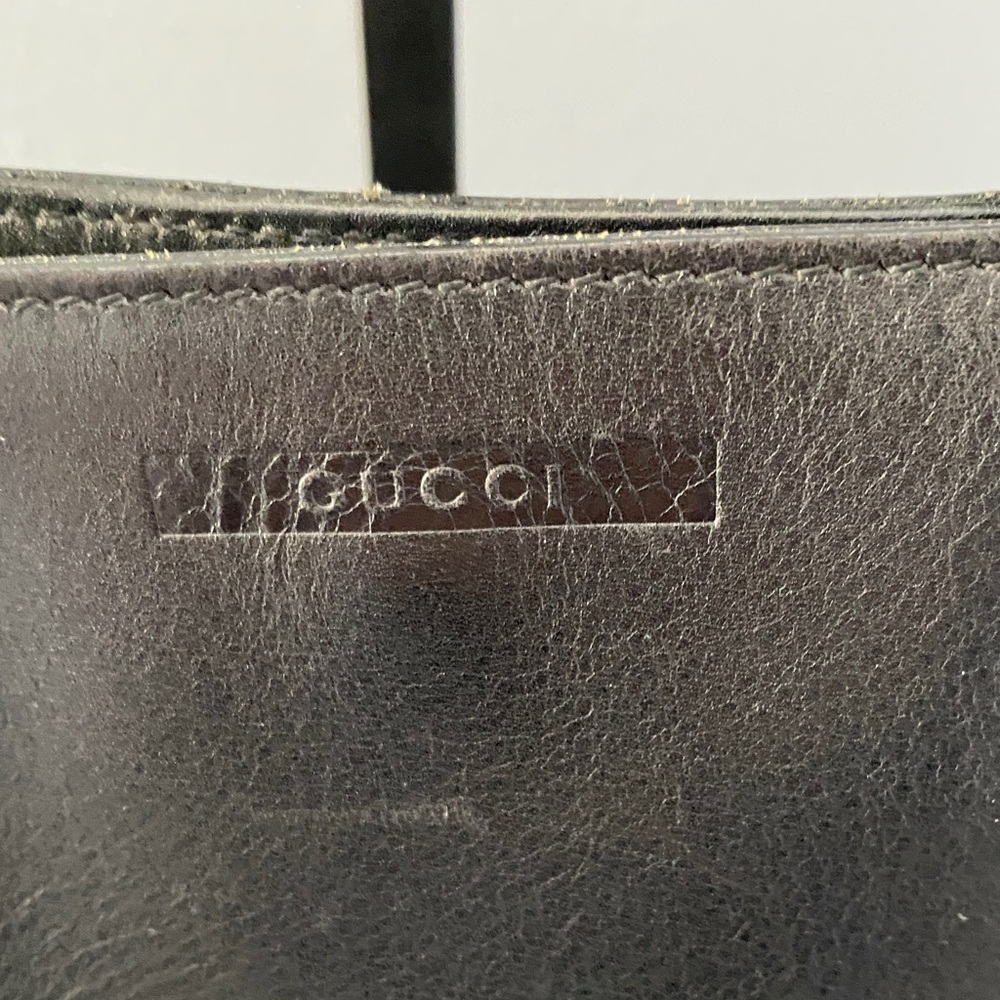 Gucci Sherry Line Black Leather Web Tote Bag with Canvas Handles - Picture 11 of 14
